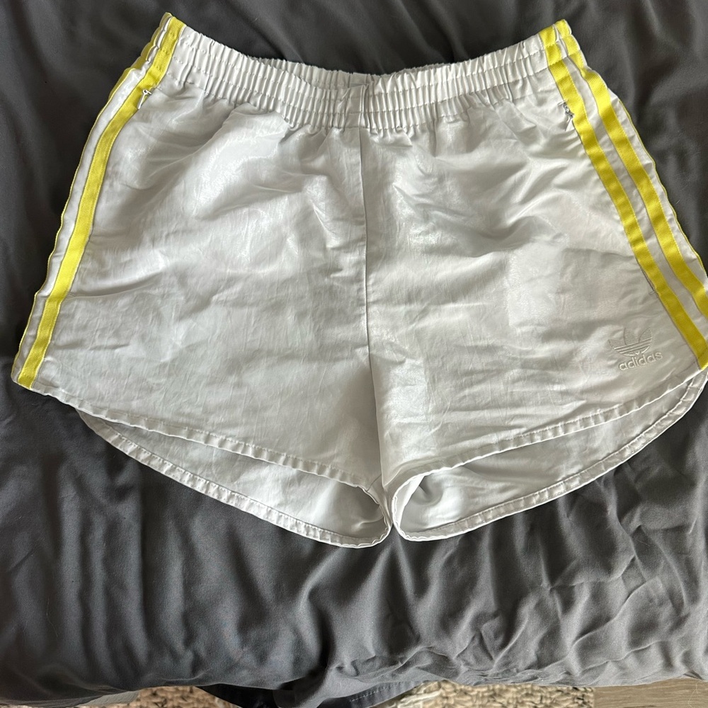 adidas White Athletic Shorts with Yellow Side Stripes